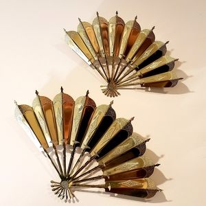 Pair MCM vintage brass fan wall decors